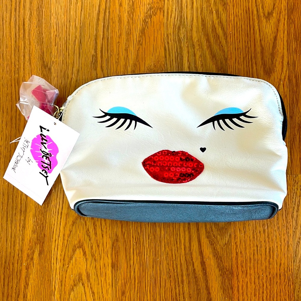 Betsey Johnson “Luv Betsey” sequin lips makeup bag